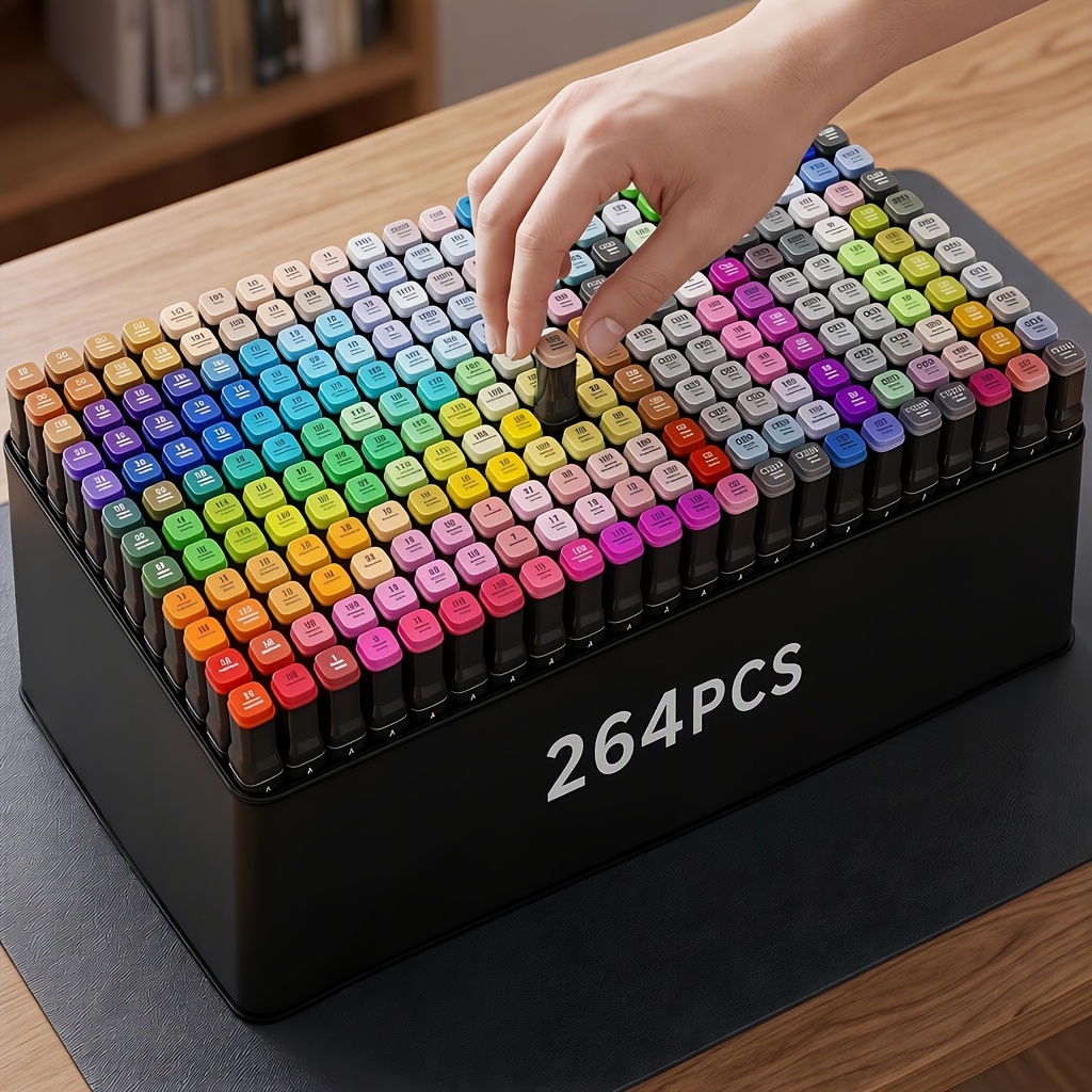 TEMU 264-color Dual Head Marker Set, Professional Art Drawing Marker, Wide Head And Thin Head Dual Head, Smooth Color, Suitable For Sketching,