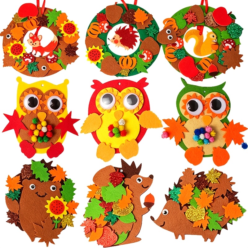 TEMU 9pcs Felt Craft Decoration Set, Felt Autumn Craft Set, Set, Autumn Wreath Craft Set, Suitable For Holiday Gifts, Party Decorations.