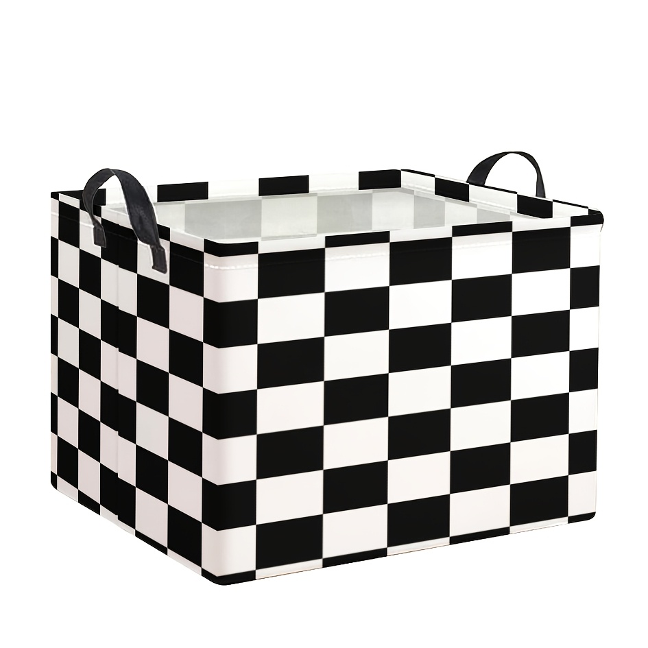 TEMU 1pc Dokriy, Black White Checkered Storage Basket Durable Foldable Laundry Basket Ideal For Office, Home, Bedroom, Toy Storage