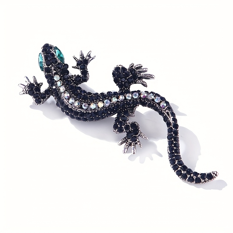 TEMU New Retro European And Lizard Brooch, Fully Rhinestone Alloy, Three- Lapel Pin For Men's And Women's Clothing Additions