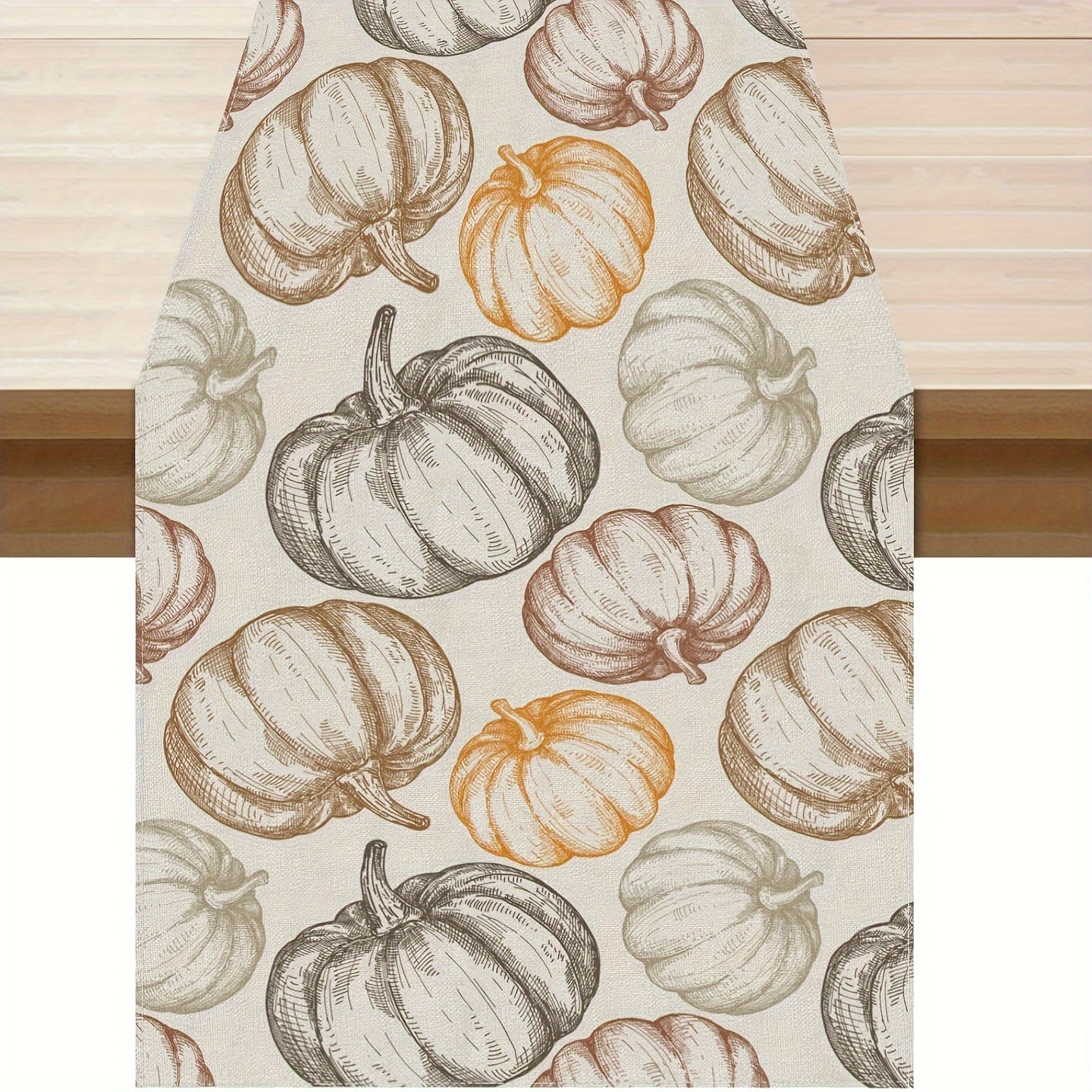 

1pc Linen Table Runner, Pumpkin , Rectangular, Thanksgiving Festive Decor, Indoor & Outdoor Use, 13x48/13x72/13x108 Inches, Woven Cover, Kitchen & Dining Room Decor