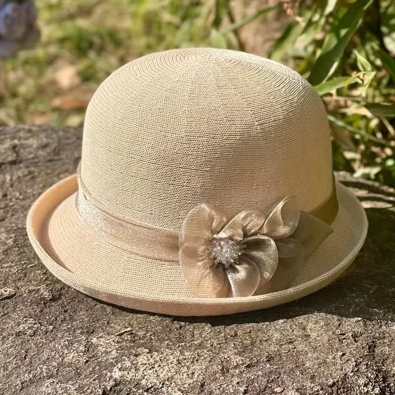 Handmade Flower Decor Sun Hat Rolled Brim Small Top Hats - Temu