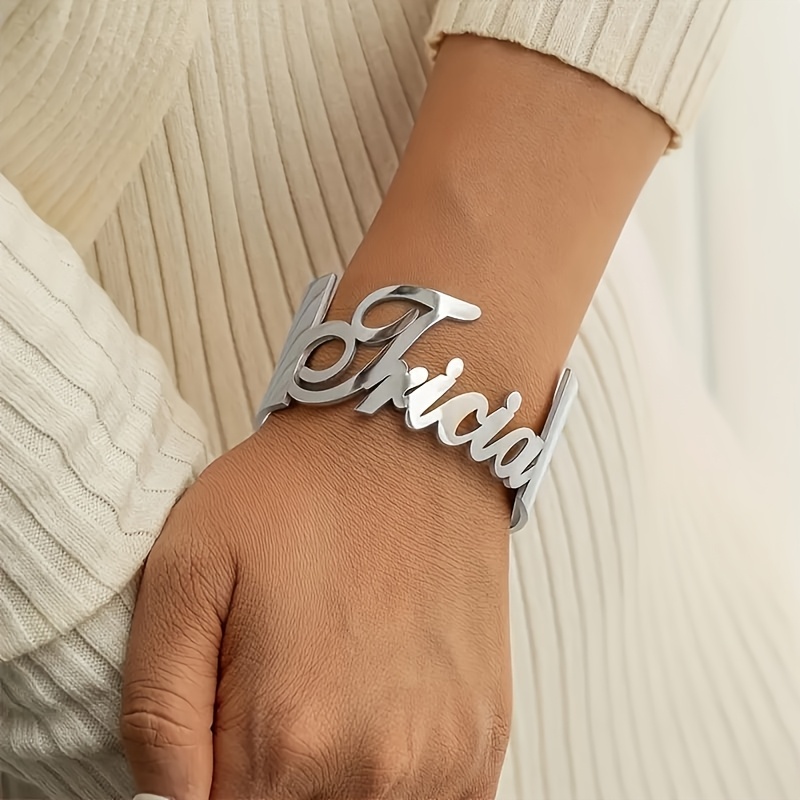 [customization] Personalized Stainless Steel Letter Name Bangle, Bangle, Custom Jewelry Gift, Holiday Gift, Mother's Day Gift