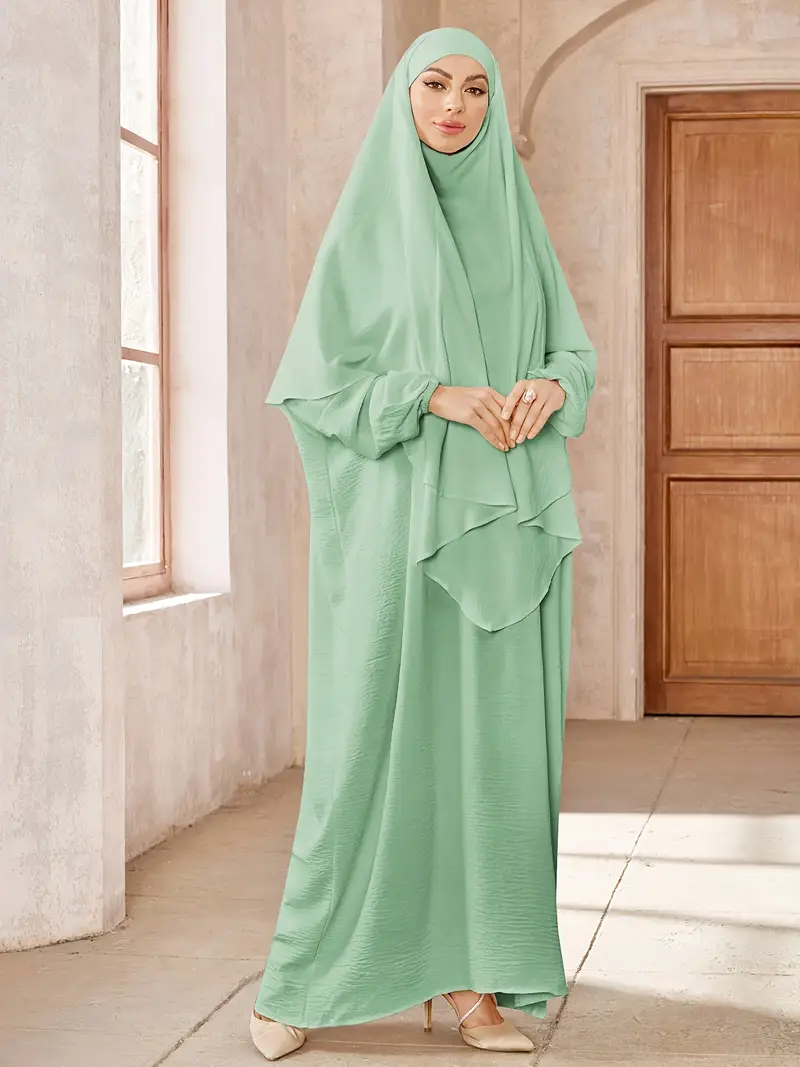 elegant two piece abaya hijab set floor length green dress - Temu Bahrain elegant two piece abaya hijab set floor length green dress - Temu Bahrain