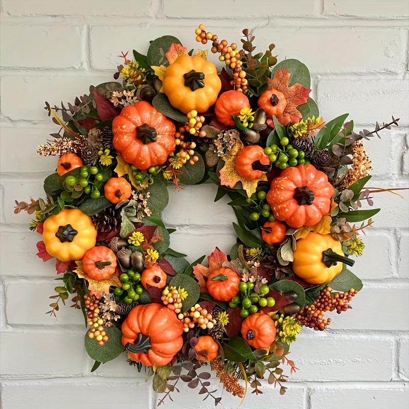 

Charming Artificial Wreath - Perfect For Fall, & Thanksgiving Decor | Rustic Style, No Power Needed, Easy Wall Mount