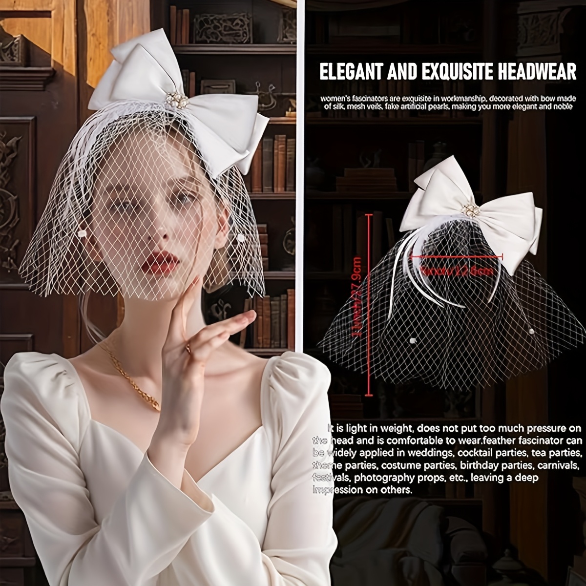 beige white fascinator headband hat bows feather wedding tea  display picture 3