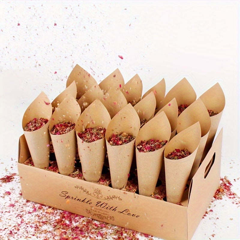 

Elegant Rustic Wedding Confetti Cones Set With Decorative Holder Box - Perfect For Candy & Food Display, Ideal For All Seasons