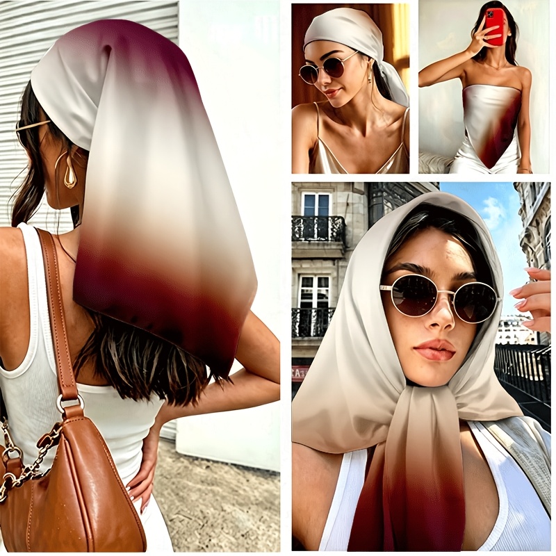 TEMU Foulard 2D plat multifonctionnel d'extérieur, dégradé du rouge vin au rouge délavé, élégant et polyvalent/égaye votre tenue, pour /les /les