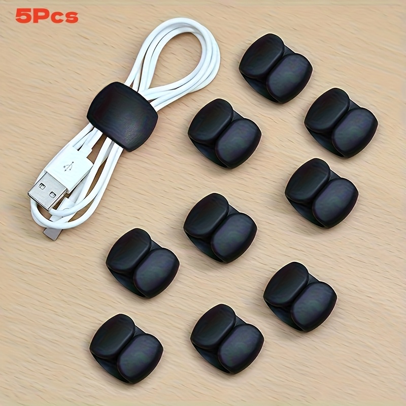TEMU (random Colors) 5pcs Cable Organizer Clips - And Black Durable Plastic Anti-tangling Cable , Compatible - C/lightning/-a Headphones, , Tablets,