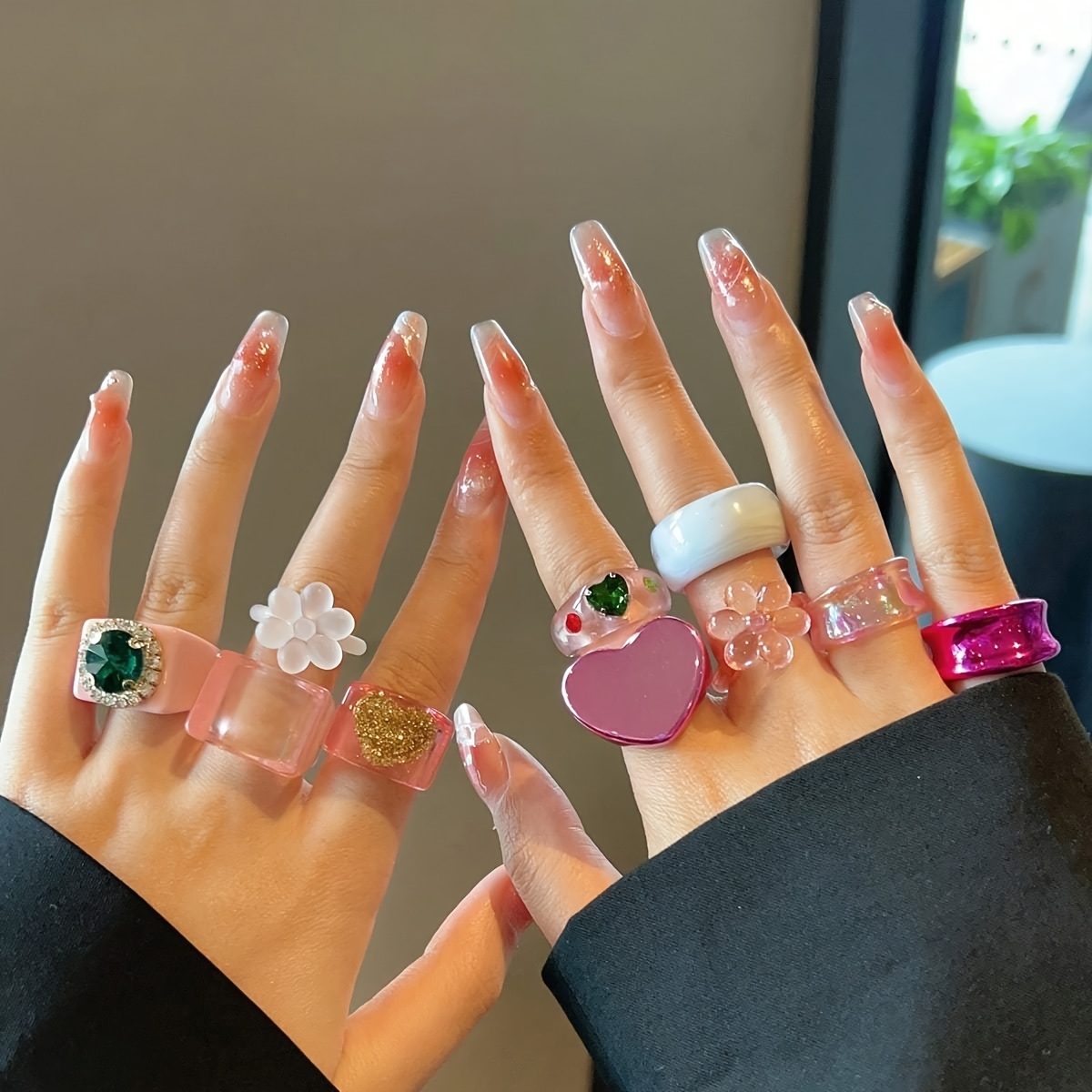 10pcs boho cute resin ring set pink floral Temu Georgia