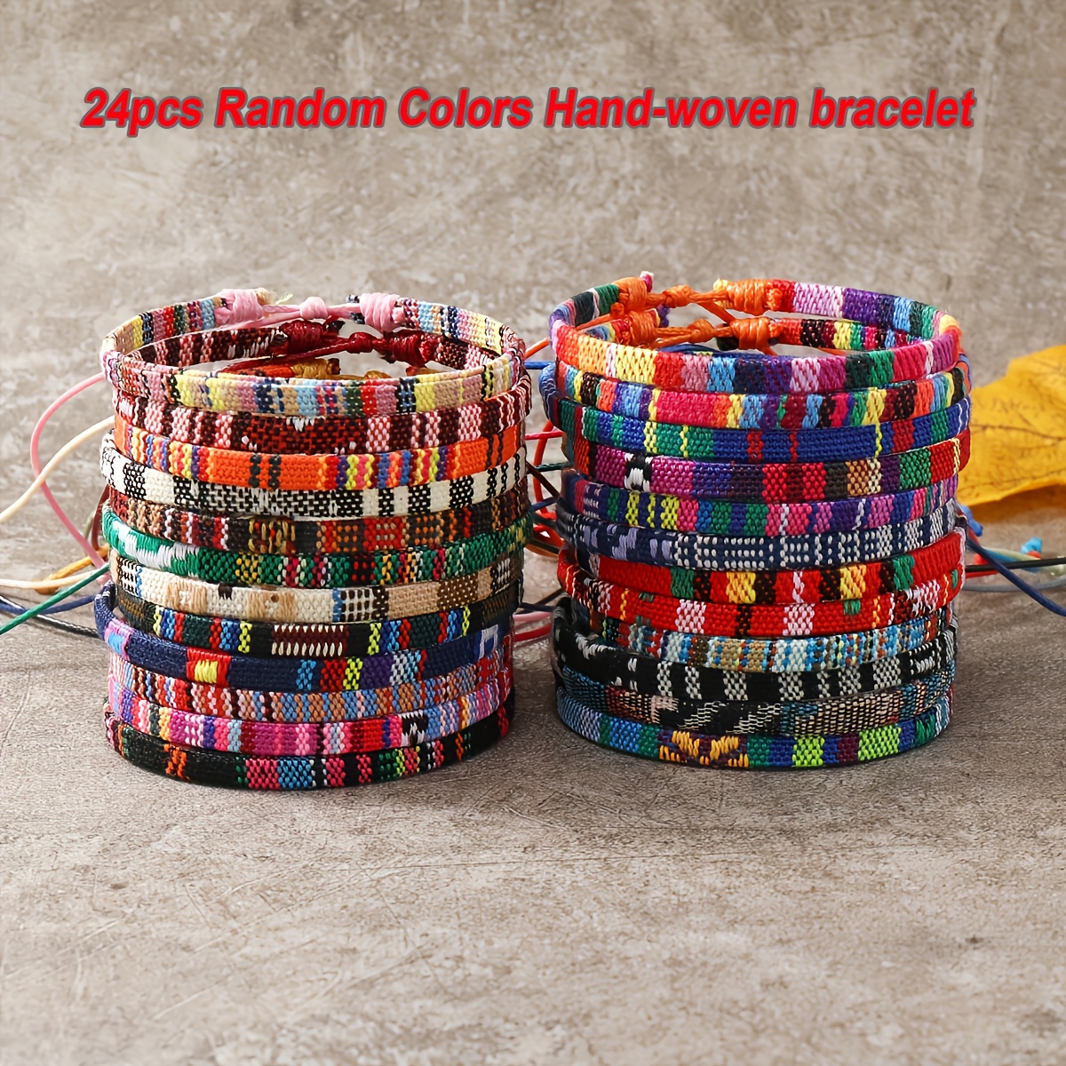 E-shop 12/24 Stück Bohemian-Stil Geflochtene Armbänder Set, Zufällige Bunte Stoff-Kunst Freundschafts-Armbänder für Männer und Frauen