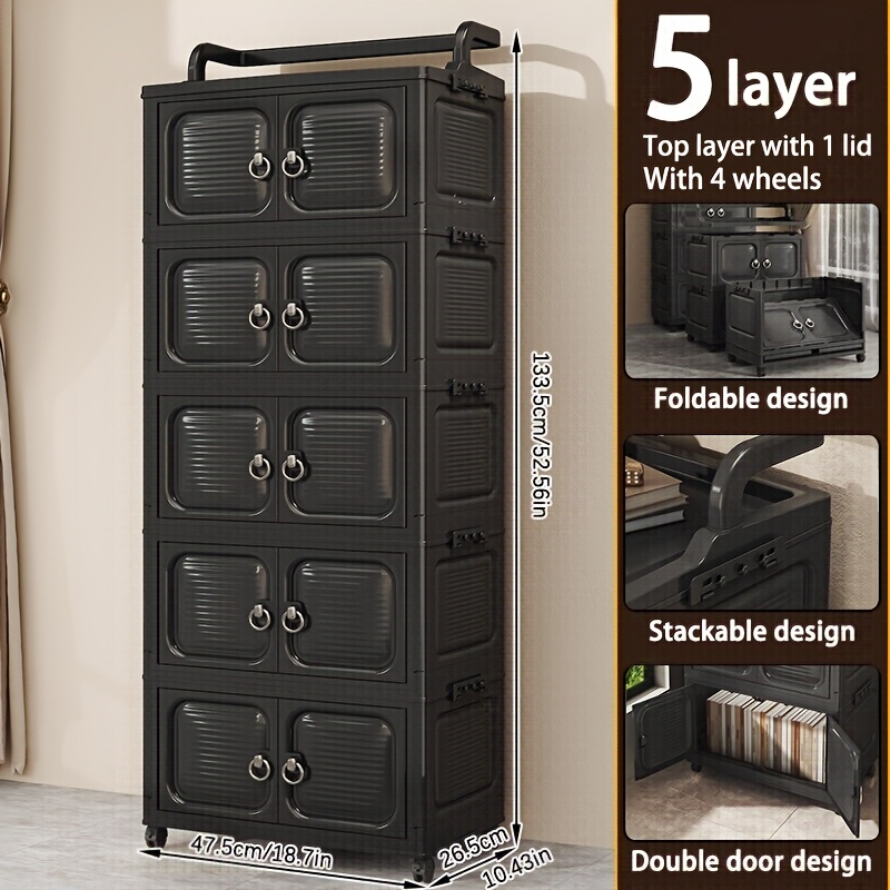 TEMU Large Capacity Storage Cabinet, Stackable Storage Bin With Lid, Wheeled Foldable Plastic Storage Bin, Closet Organizer And Storage Bin,