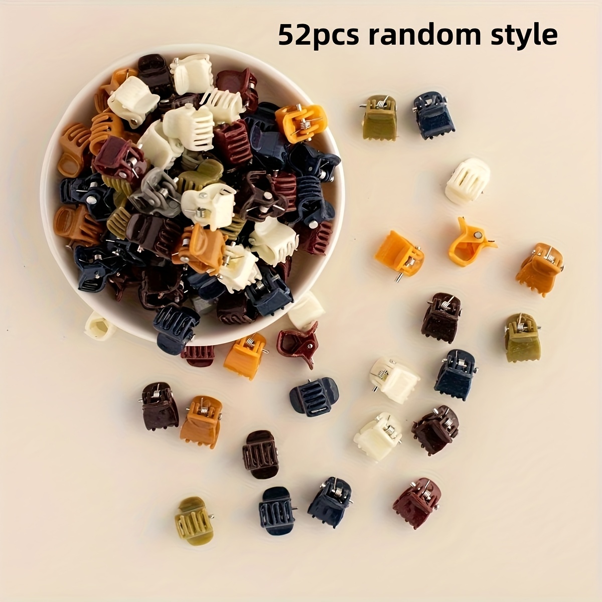 Image of A Set Of Small Hair Clips - 52 Random Color Cute Plastic Hair Clips, Solid Colors, , Colors, Small Size, Suitable For Women, Accessories For Fine And Thin Hair