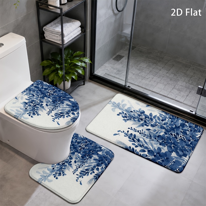 set da 4 tappetini da bagno   blu con    , adatti per bagno, morbidi, assorbenti, antiscivolo, in spessa flanella, lavabili in lavatrice, adatti per  , camera da letto, soggiorno, arredamento moderno, 2d  