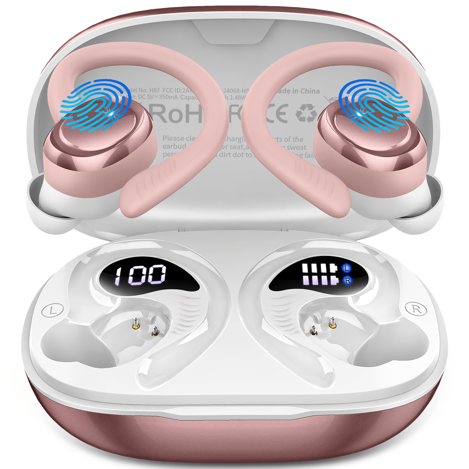 TEMU Auriculares deportivos inalámbricos, Auriculares inalámbricos 5.4 con 4 micrófonos ENC, Auriculares inalámbricos estéreo de 50 horas con