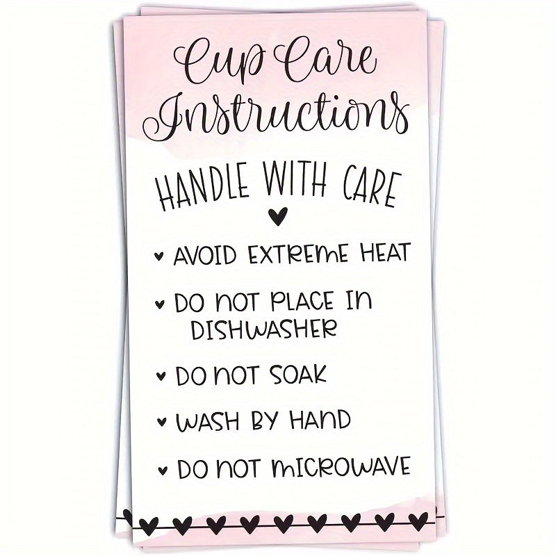 

50pcs 3.54*2inch Pink Cup Care Instructions Cards - Tumblers And Mugs Care Instruction Insert For Small Business - Customer Directions Cards - Small Online Shop Package Insert