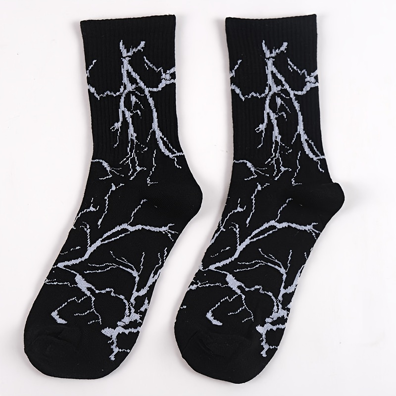 TEMU 1/2 Pair National Trend Mid-calf Socks, Black And , Street Trendy Couple Style, Unisex Athletic Socks, Breathable And Comfortable