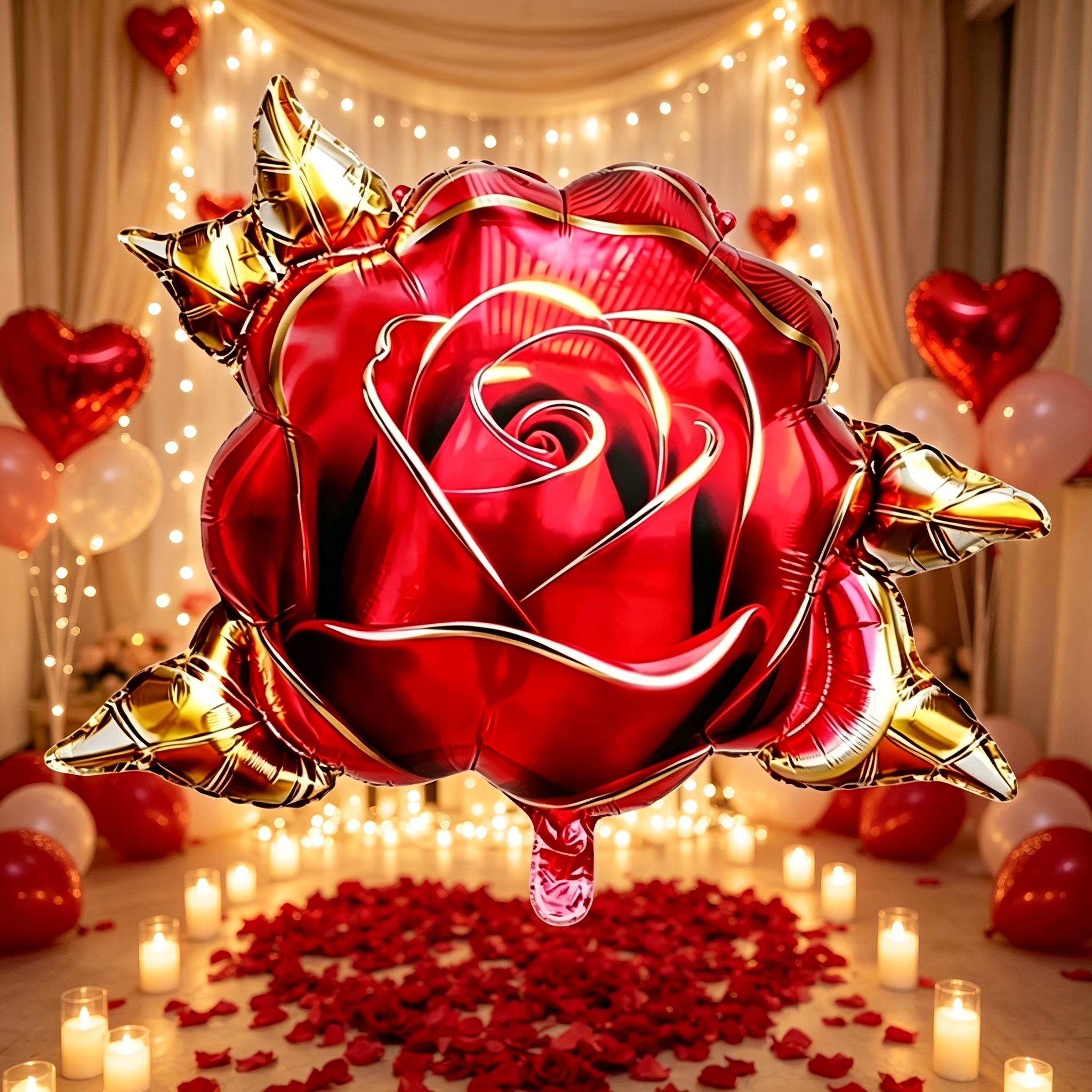 TEMU 35-inch Large Gold-rimmed Red Rose Shaped Party Balloon For Sweet Birthday Party Decoration, Bachelorette Party, Wedding, Bridal Gift Occasions,