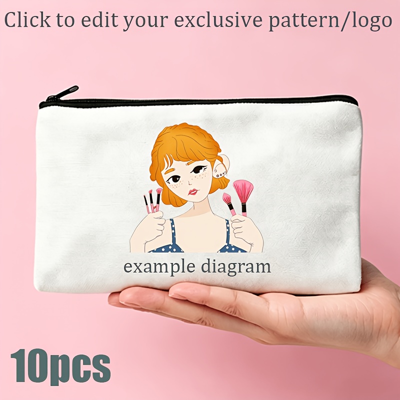 TEMU Gift For Her/him 10pcs Personalized Photo/logo White Zipper Toiletry Bag, 13oz Heavyweight Fabric Minimalist Cosmetic Pouch, Bestie Sister