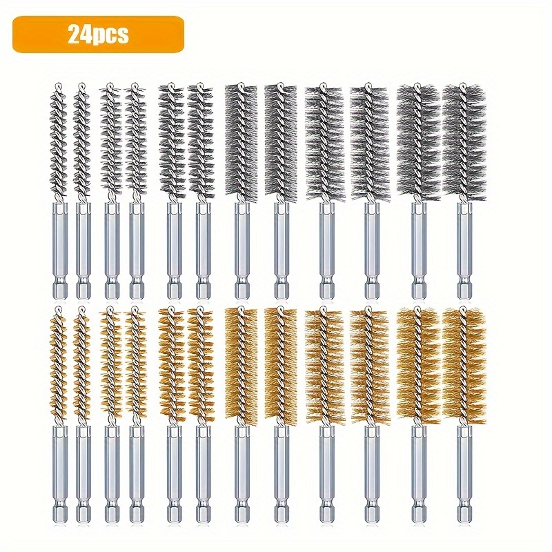 E-shop 6/12/24 Stück 8mm-19mm Bohrbürsten, Edelstahl Kupfer Reinigungsbürsten für Schlagbohrmaschine Metalldraht Entgraten Reinigungswerkzeug