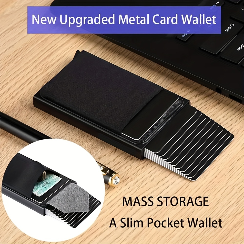 

1pc Rfid Blocking Card Holder, Metal Thin Pop Up Minimalist Card Case