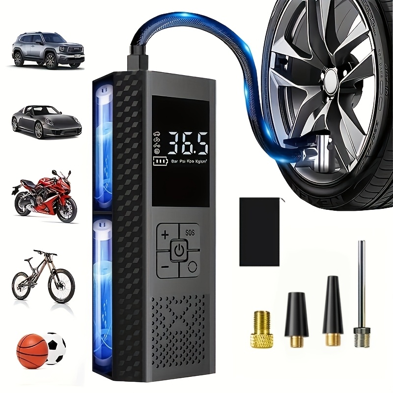 zdjęcie przedmiotu bezprzewodowa podłogowa pompa rowerowa, przenośna sprężarka powietrza do opon rowerowych, pompa do opon samochodowych 150psi z manometrem, led, 3x szybsza inteligentna bezprzewodowa pompa opon z jednym dotknięciem, nadaje się do samochodów, motocykli, rowerów, piłek itp.