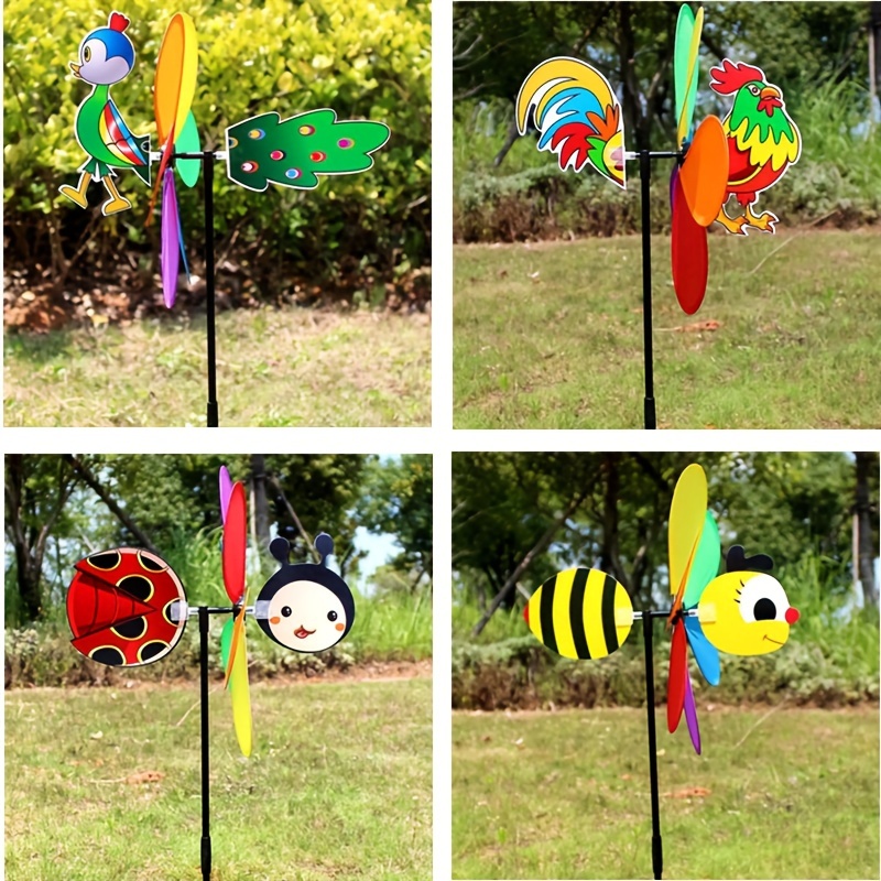 

4pcs Cartoon Animal Windmill - 3d Outdoor Garden Decor, No Battery Needed, Home & Yard, Floor Decoration,