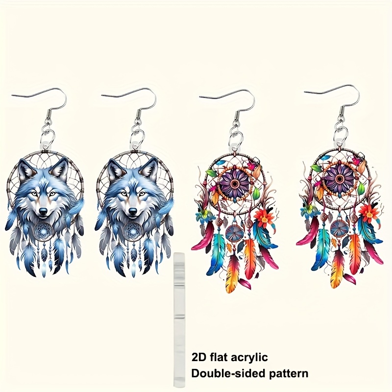 TEMU 2d Flat Acrylic Bohemian Style Pendant Earrings, Suitable For Anniversary, Birthday, And Holiday Gifts - Multifunctional Fashion Jewelry,