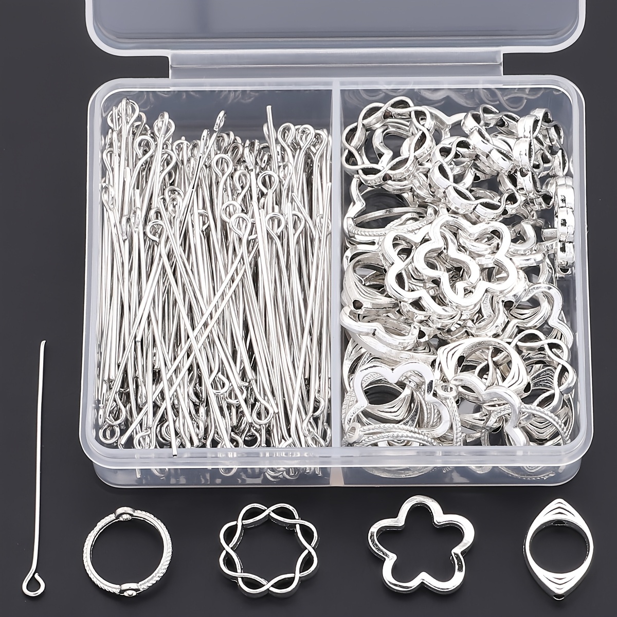 TEMU 80pcs Bead Frames Nine-needle Beads Jewelry Double Grid Set Alloy Additions Key Bag Pendant Making Pendant Beads Bead Pieces Handmade Beading