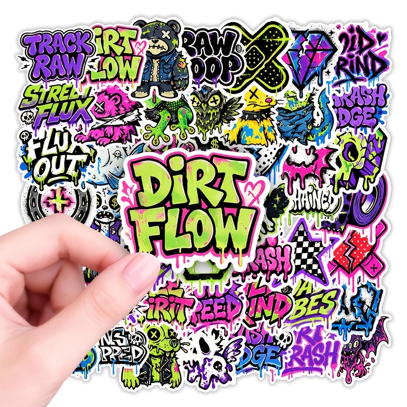 TEMU 73pcs Cool Graffiti Sticker Pack – Street Art, Neon Lettering & Cartoon Vinyl Decals For Laptop, Journal, Diary, Bike & Tablet Diy Decoration