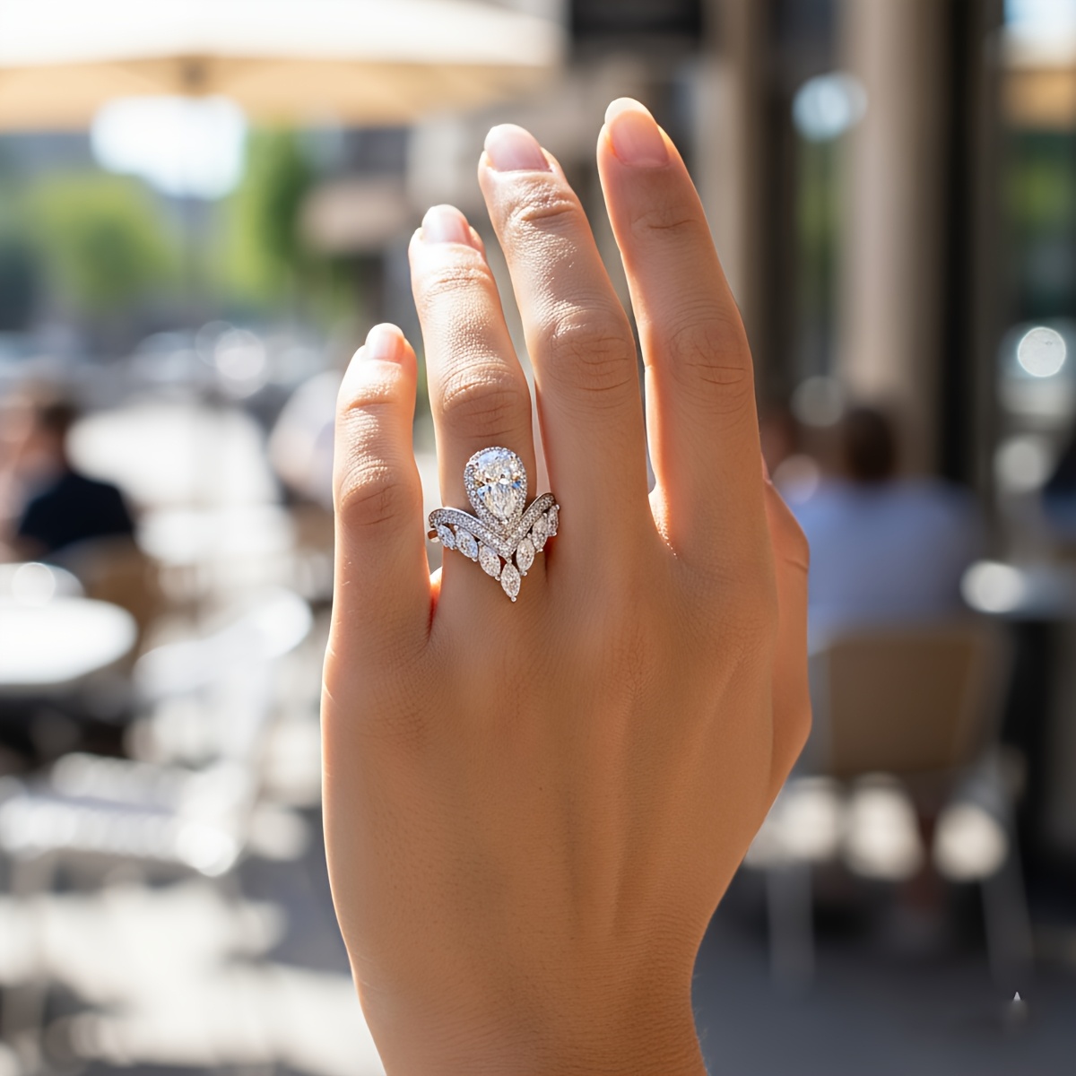 Women's Luxury Pear-Shaped Crown Ring, Plated Wedding Gift