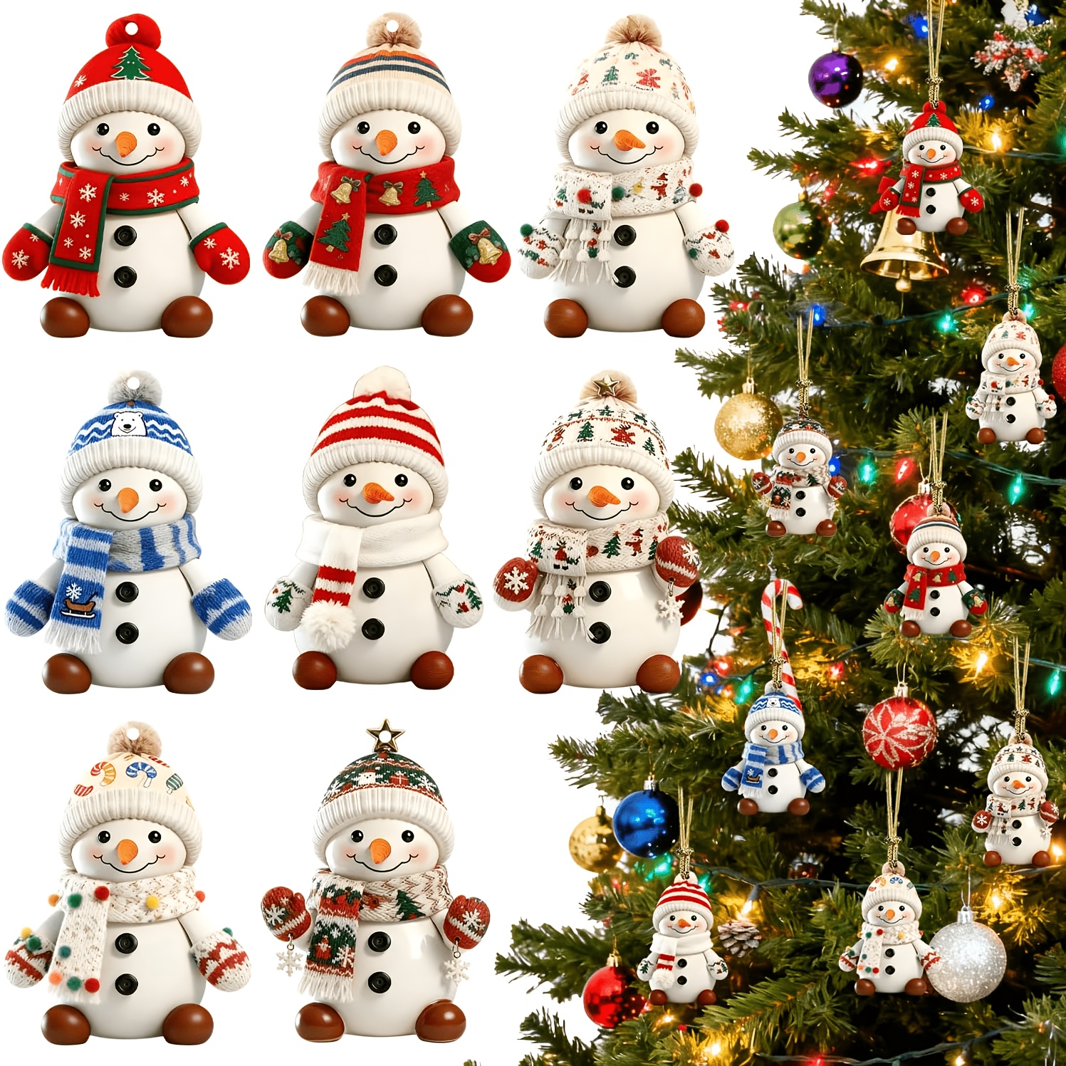 TEMU 8pcs Set Of Christmas Snowman Wooden Ornaments, Printed Christmas Wooden Slices With Hollow Designs, Cute Snowman Craft Ornaments, For Christmas