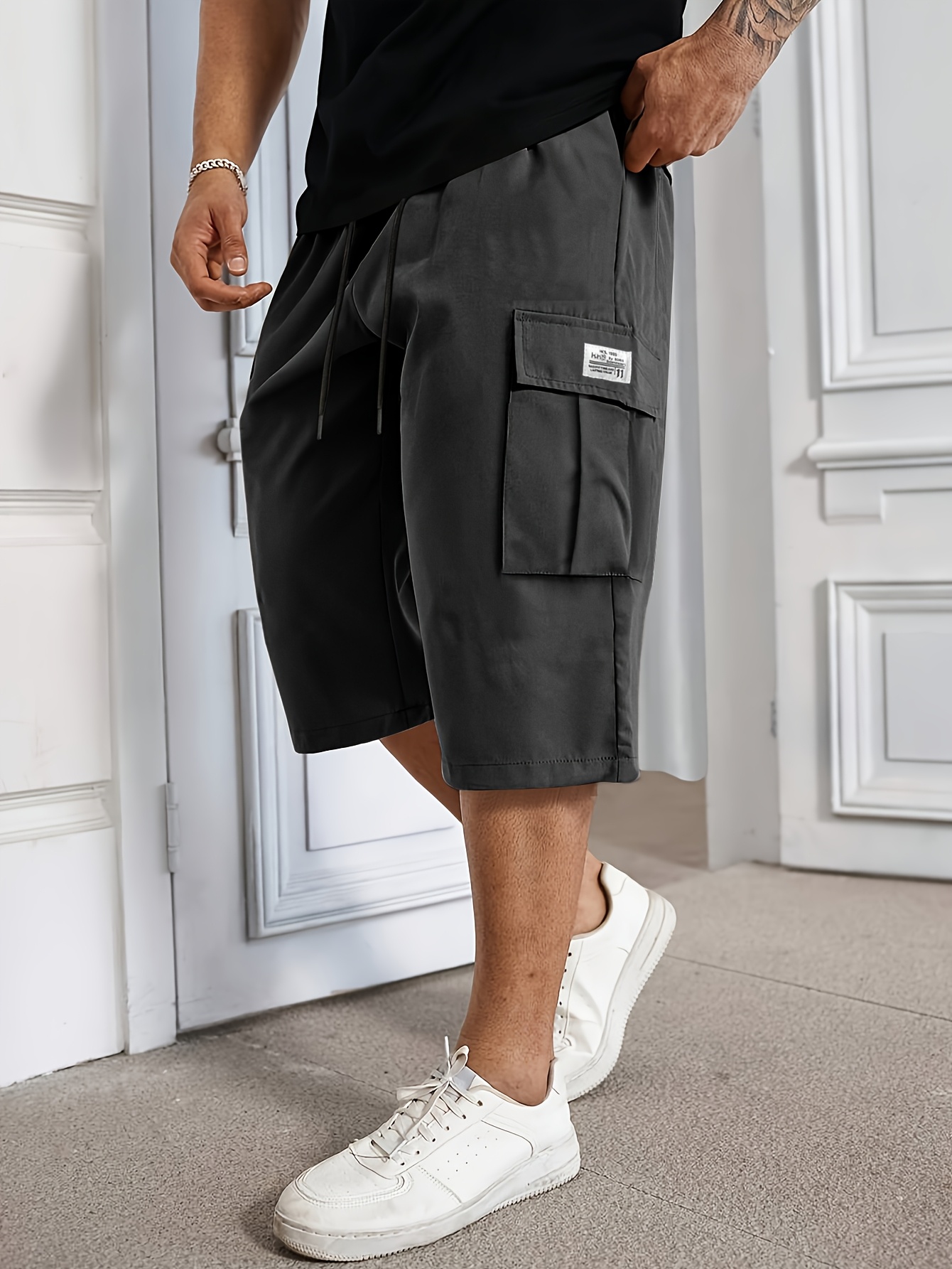 summer men's cotton capri cargo shorts 3/4 length 18 below knee