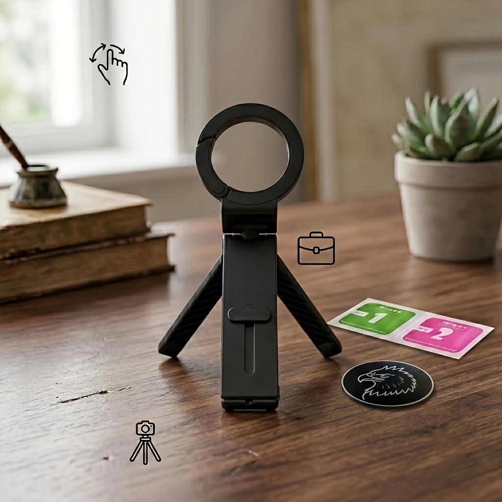 TEMU New Airplane Travel Essential Magnetic Phone Holder, Sturdy Foldable 360° Rotatable Desktop Stand, Suitable For Suitcases And Entertainment,