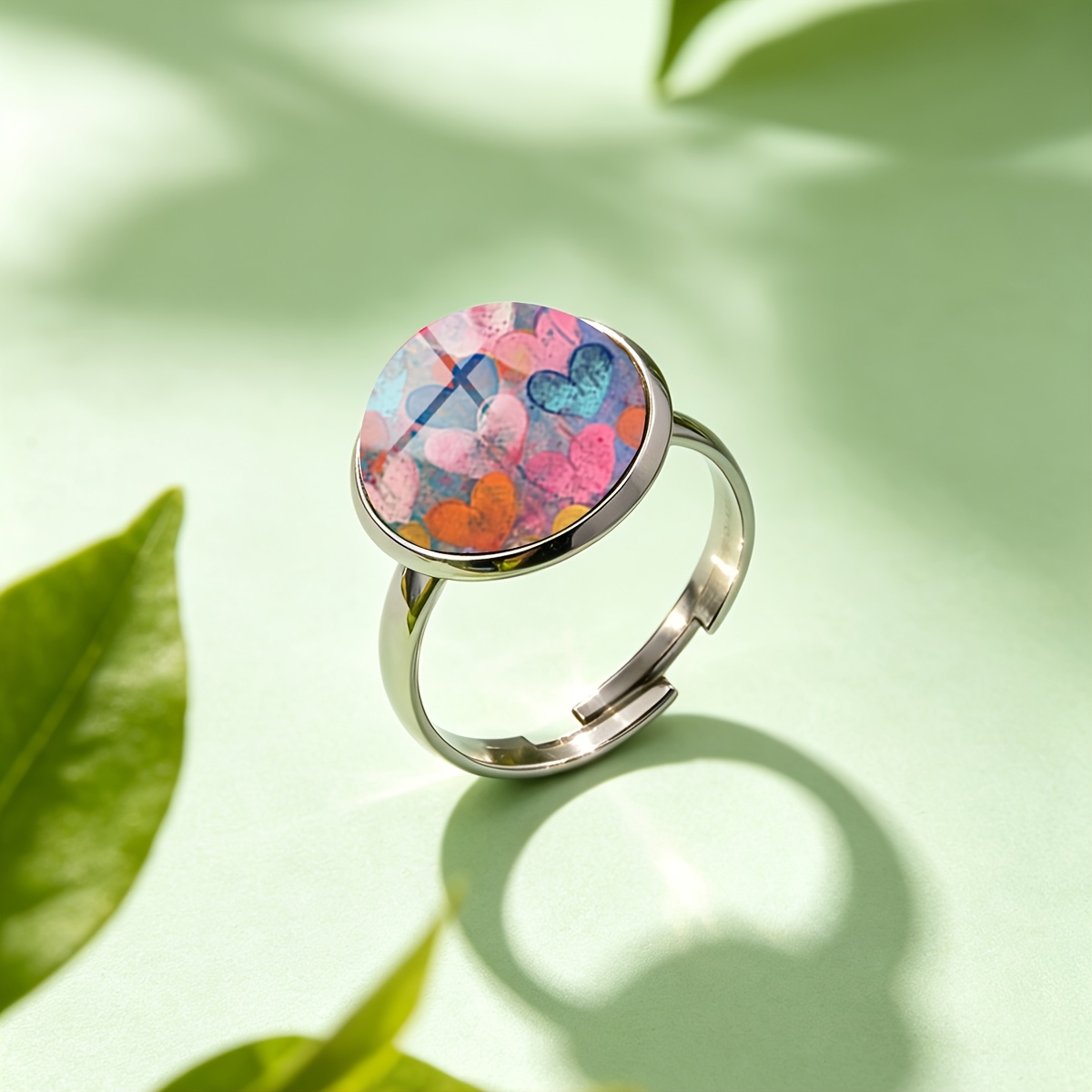 Unisex Multicolor Heart Pattern Stainless Steel Ring