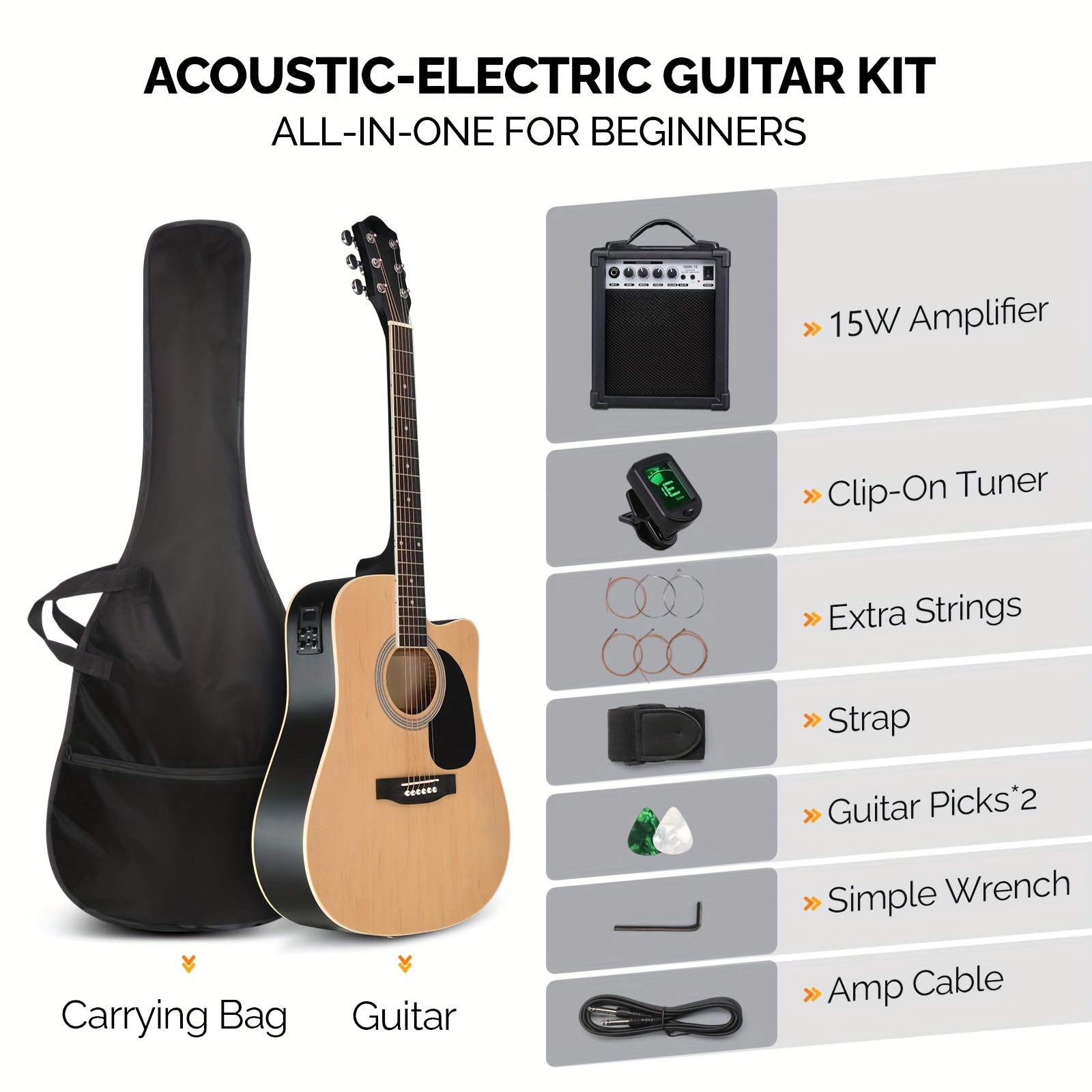 Bonnlo Electric Acoustic Guitar Kit, Full Size Acoustic Folk... product image 11
