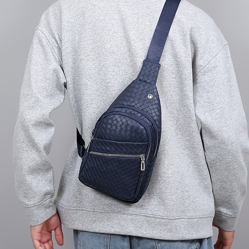Sac de Poitrine Homme — Tressé Cuir PU Multicompartiments Sac de poitrine pour homme, sac bandoulière en PU pour homme, sac à bandoulière décontracté multi-compartiments, sac à dos léger pour les trajets quotidiens