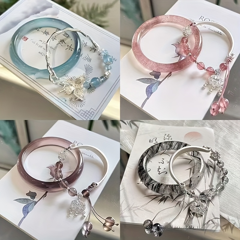 

2pcs/set New Chinese Bracelet Peace Lock Tassel Bracelet Women's Style Bracelet Style Ornament Suitable For To Girlfriend, Mother, Lover Valentine's Day Gift