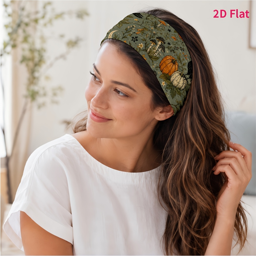 TEMU 2d Flat 1pc Tie, Crow, Pumpkin, And Mushroom Print Pattern, Suitable For Yoga/fitness/daily Commuting/makeup And Skincare, Photo /, Simple And