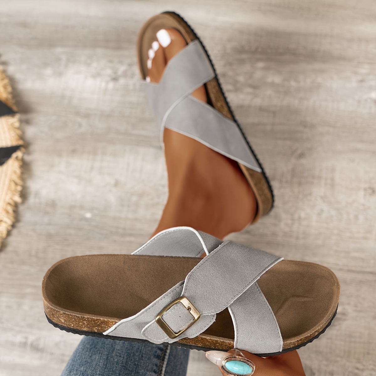 Vrouwen Kurk Sandalen Verstelbare Zomer Slippers Met Gesp Anti