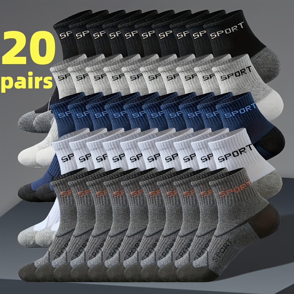 TEMU 168-needle Knitting Craft, 5-color Versatile Casual Athletic Socks 20 Pairs Men's Sweat-absorbent Breathable Casual Socks, Suitable For ,