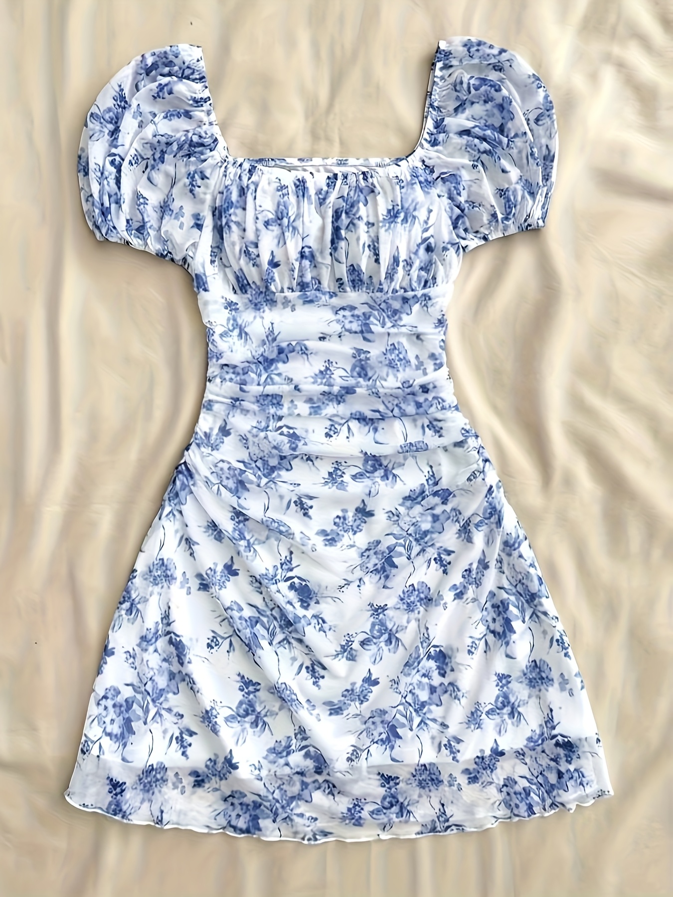 sachin and babi light blue dress Blue and White Floral Dress / Vacation / Holiday / Vintage / Beach / Ocean  / Elegant / Dress