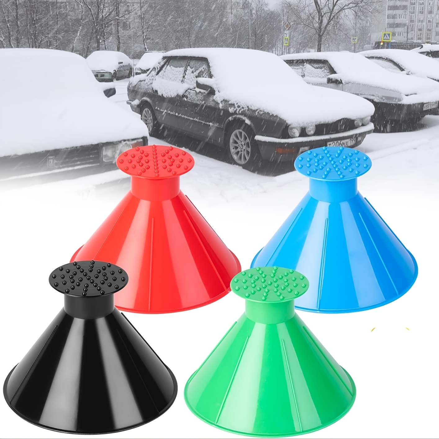 

4pcs & Snow Scraper Set - Easy-to-use Cone Tool For Car Windshields, Trucks & Vehicles - Plastic Winter Accessories