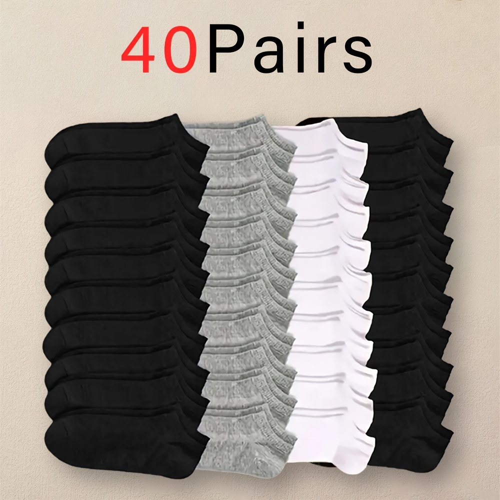 

40 Pairs Boat Socks Business Absorption Mature Summer Autumn Solid Color Non-pilling Ankle Socks