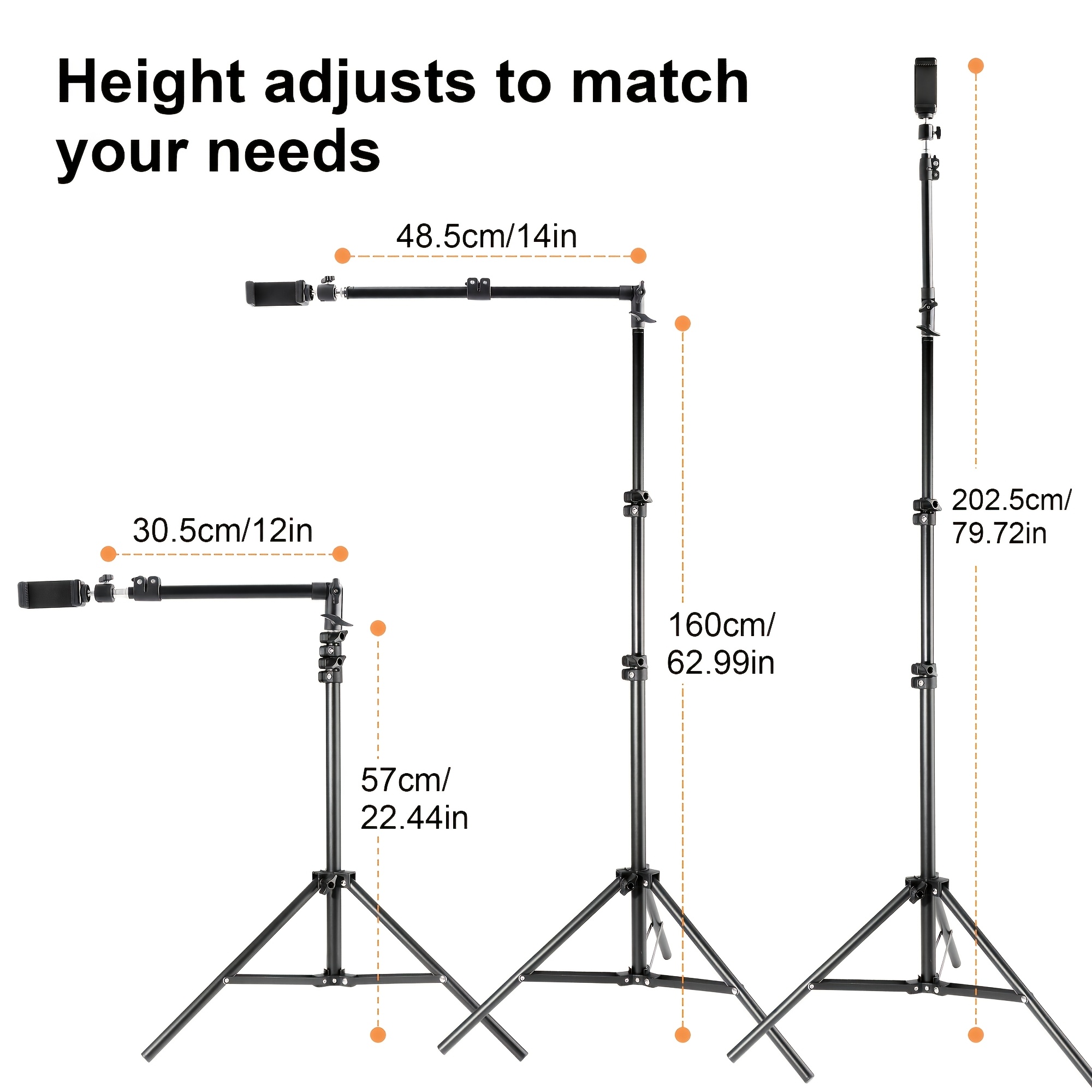 TEMU Adjustable Floor Tripod With Rotating Telescopic Arm And Phone Holder, Featuring Adjustable Height And Angle. Suitable For Smartphone