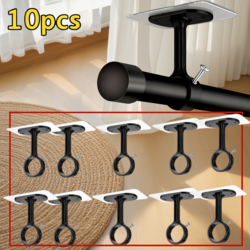 6/10pcs Non-drilling Ceiling Curtain Rod Bracket, Heavy-duty Self-adhesive Curtain Rod Bracket, Adjustable Curtain Hook, Hanging 3.05cm Diameter Rod, Suitable For Wardrobe, Bedroom