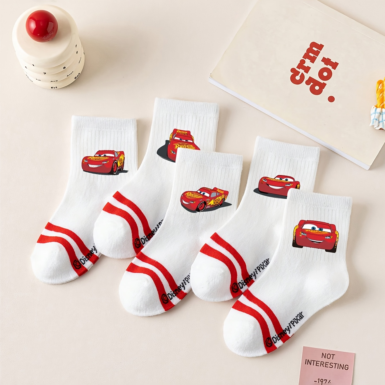TEMU 5 Pairs Race Car Cars Pattern Children Mid-calf Socks, Cute Cartoon , Fashionable Casual Comfortable Breathable Stripe Student Socks, Suitable