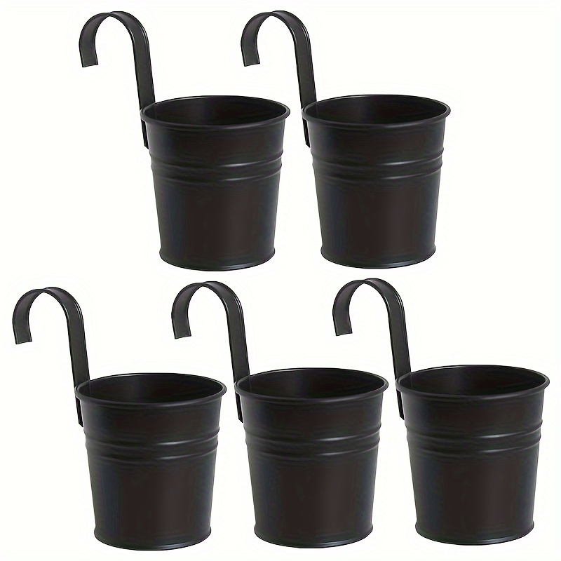 

5pcs, Hanging Flower Pots Metal Iron Bucket Planter For Railing Fence Balcony Garden Home Decoration Flower Holders With Detachable Hooks, 4 Inches