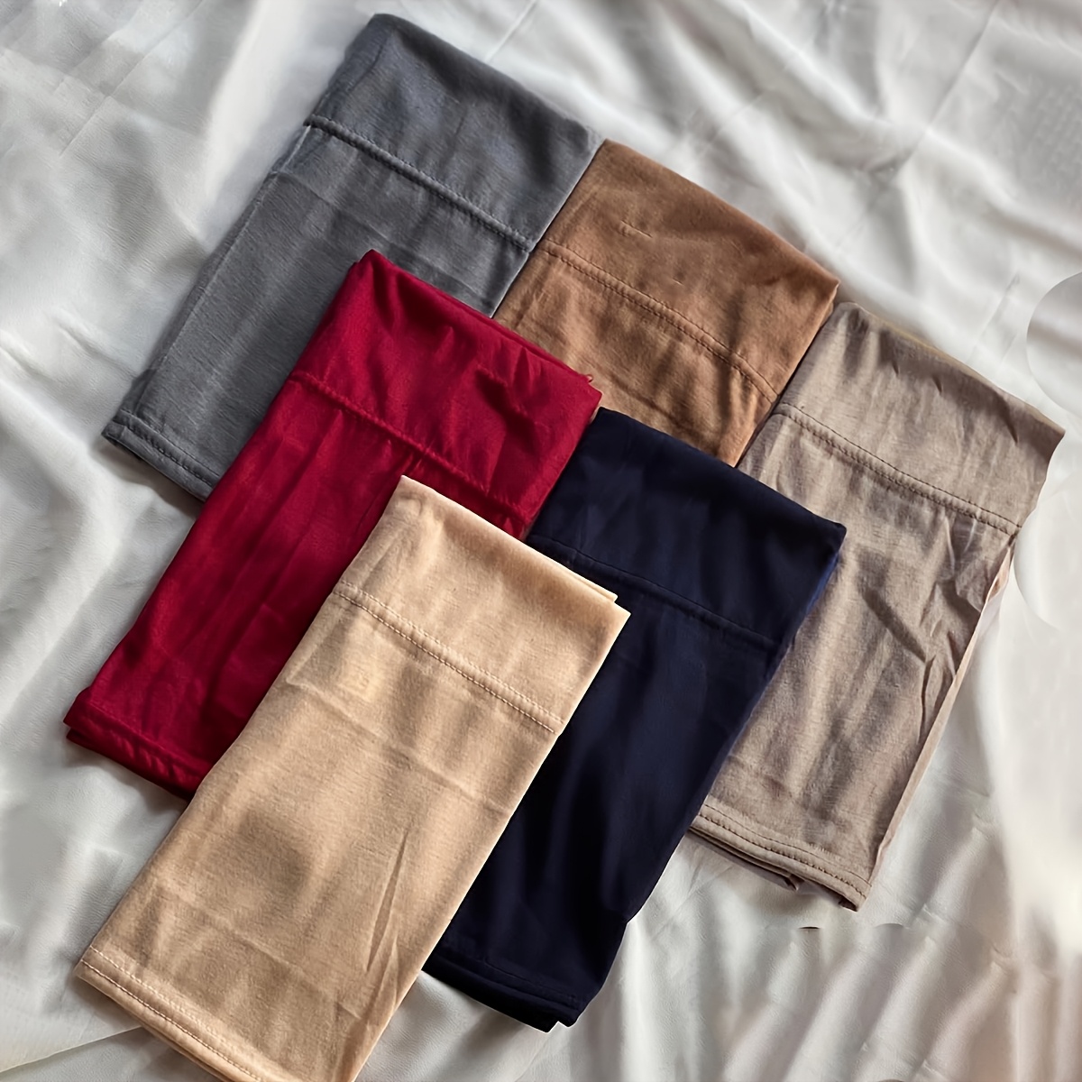 TEMU 6 piezas/juego de hijabs , tubos, tapas interiores, color sólido, gorros musulmanes tubulares, pañuelos para la cabeza, Ramadán