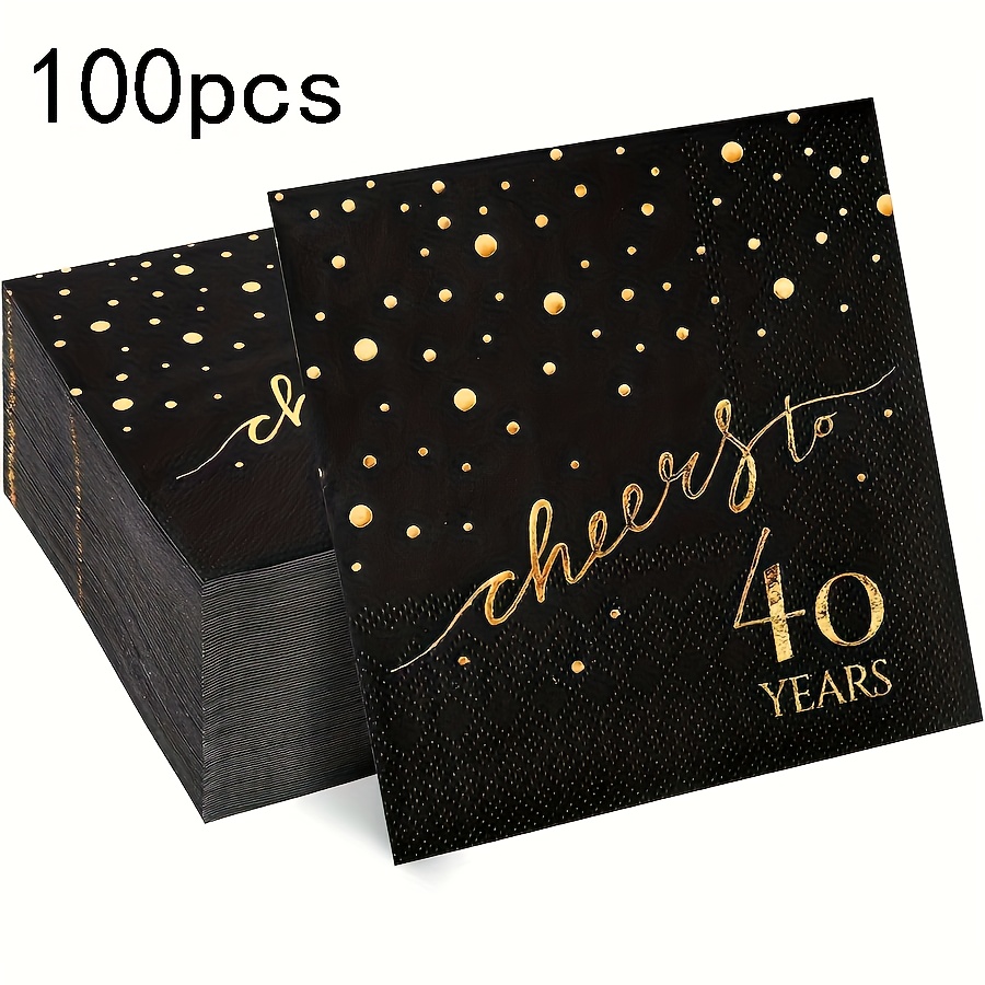 E-shop 20/40/100 Stück Servietten für Geburtstagsfeier, elegantes goldenes "Cheers to " Design auf schwarzem Hintergrund mit Sternmustern für 40.